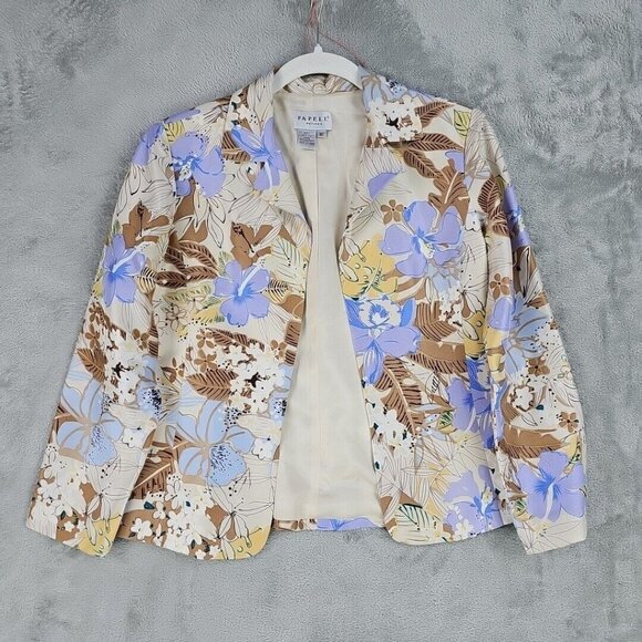 Vintage Adriana Papell Jacket Womens Size 8P Floral Print Silk Collared Open - Picture 1 of 6